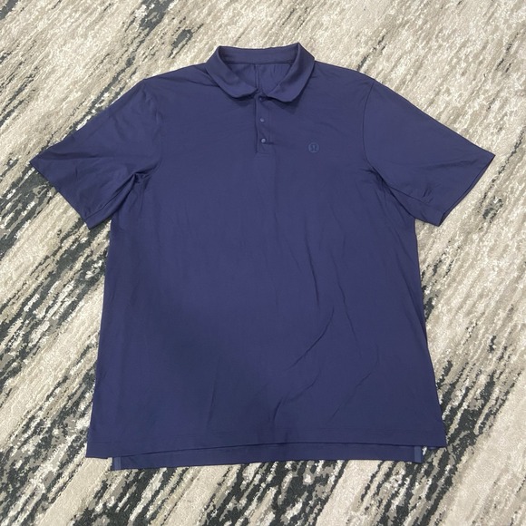 Lululemon Logo Sport Polo Short Sleeve NISE blue Navy Mens Size XL - Picture 1 of 5